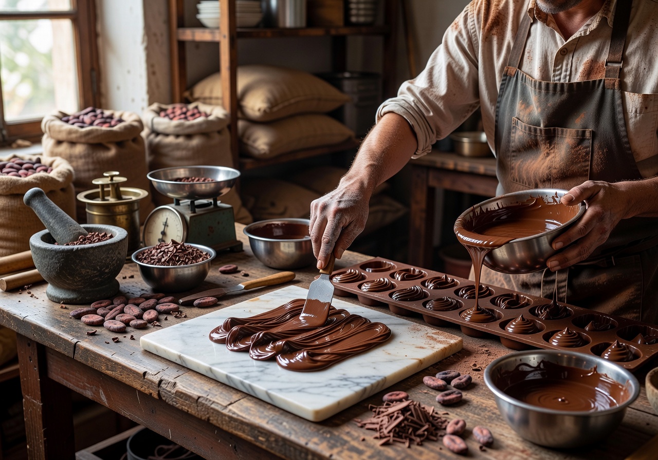 Artisan chocolate crafting process