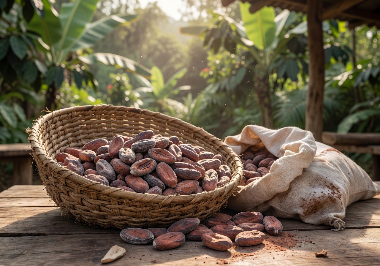 Sustainable cocoa beans raw